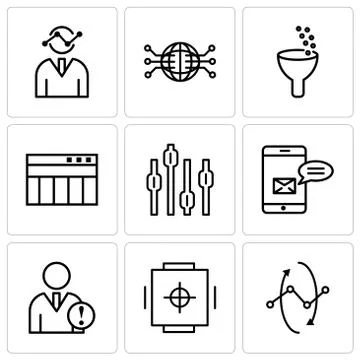 Set Of 9 simple editable icons such as Data analytics interface circles, Safe Illustrazione stock