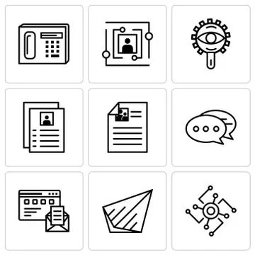 Set Of 9 simple editable icons such as Cpu, Send, Browser and mail, Chat, Fly Stock Illustration