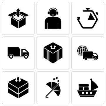 Set Of 9 simple editable icons such as Sea ship with containers, Protection,  Stock Illustration