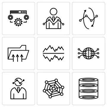 Set Of 9 simple editable icons such as data analytics, radar chart with penta Stock-Illustration