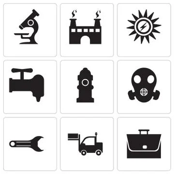 Set Of 9 simple editable icons such as bag, lorry, adjustable wrench, respira Stock Illustration