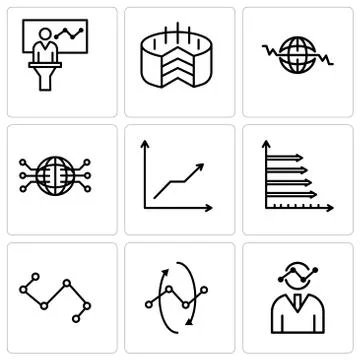 Set Of 9 simple editable icons such as Human graphics, Data analytics interfa Stock Illustration