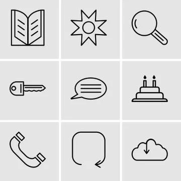 Set Of 9 simple editable icons such as Download from the cloud, Update arrow, Stock Illustration