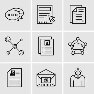 Set Of 9 simple editable icons such as Human, Mail, Cloud computing, Flyer, N Stock Illustration