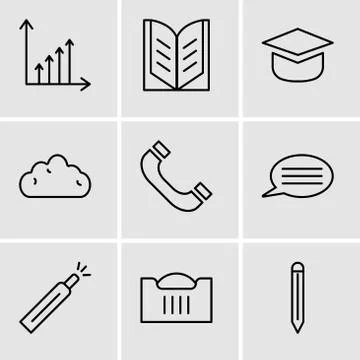 Set Of 9 simple editable icons such as Edit tool, Shopping basket, Battery le Stock Illustration