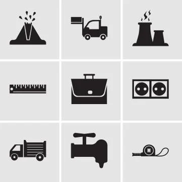 Set Of 9 simple editable icons such as meter, crane, lorry, socket, bag, rule Stock Illustration