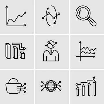 Set Of 9 simple editable icons such as Binary Processed Mobile Analysis, Glob Illustrazione stock