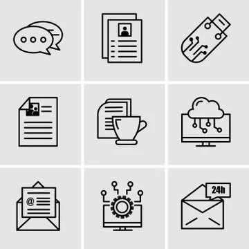 Set Of 9 simple editable icons such as Mail 24 hours, Laptop, on mail, Laptop Stock Illustration