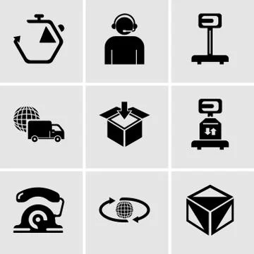 Set Of 9 simple editable icons such as Package cube box for delivery, Interna Stock Illustration