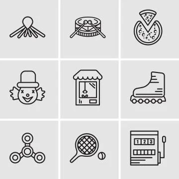 Set Of 9 simple editable icons such as Gaming, Table tennis, Drone, Rollers,  Stock Illustration