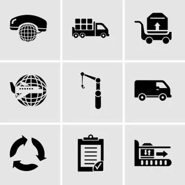 Set Of 9 simple editable icons such as Package on rolling transport, Clipboar Stock Illustration