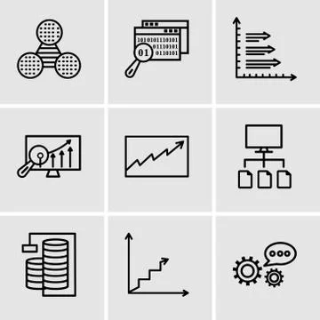 Set Of 9 simple editable icons such as 3d data analytics, Data analytics asce Stock Illustration