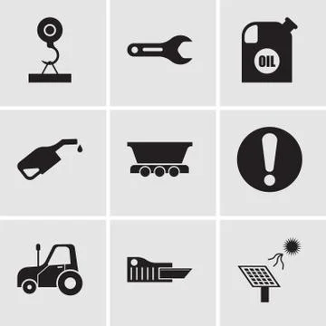 Set Of 9 simple editable icons such as solar battery, cutter, autotruck, excl Stock Illustration