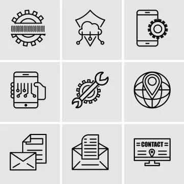 Set Of 9 simple editable icons such as Billboard, Email, Mail, World placehol Stock Illustration