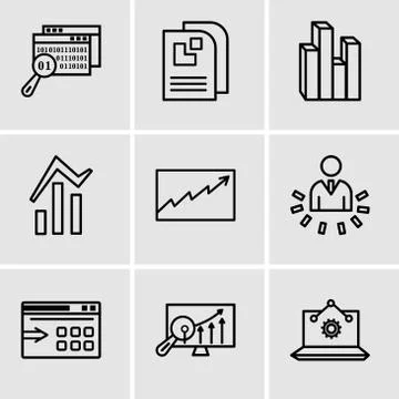 Set Of 9 simple editable icons such as Laptop Analysis, Analytics Settings, D Stock Illustration