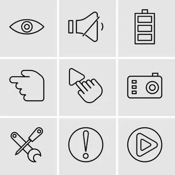 Set Of 9 simple editable icons such as Play button, Caution, Screwdriver and  Stock Illustration
