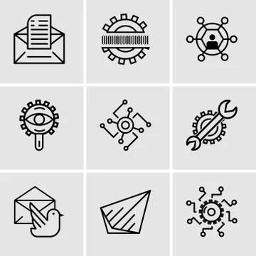 Set Of 9 simple editable icons such as Settings, Send, Mail bird, Settings, C Stockillustratie