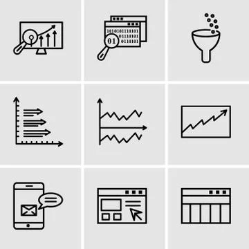 Set Of 9 simple editable icons such as Table for data, Data import interface, Stock Illustration
