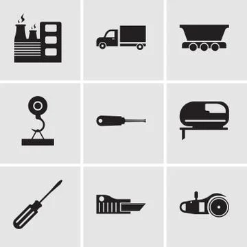 Set Of 9 simple editable icons such as electric saw, cutter, screwdriver, jig Stock Illustration