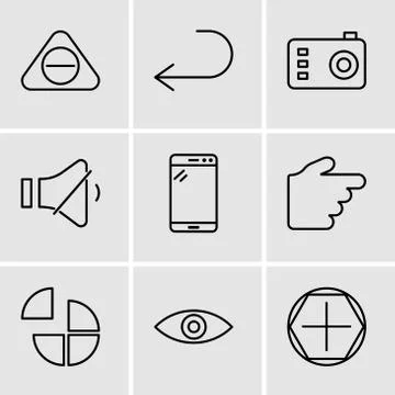 Set Of 9 simple editable icons such as Add tool, Eye, Pie chart, Hand pointin Stock Illustration