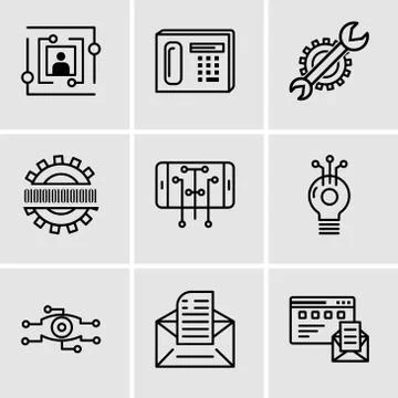 Set Of 9 simple editable icons such as Browser and mail, Email, Analysis, Ide イラスト素材