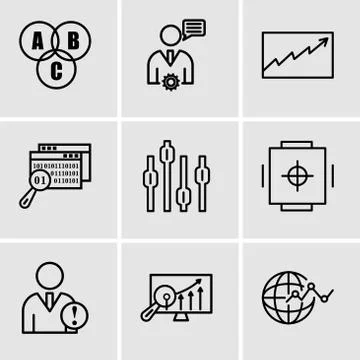 Set Of 9 simple editable icons such as Flow chart interface, Analytics Settin Stock Illustration