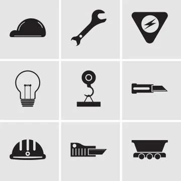 Set Of 9 simple editable icons such as freight wagon, cutter, hard hat, knife Stock Illustration