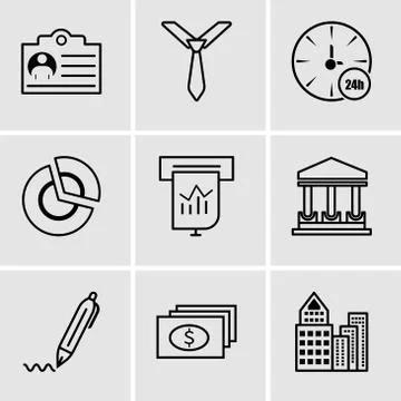Set Of 9 simple editable icons such as building, dollar, pen, government buil Ilustración de archivo