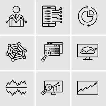 Set Of 9 simple editable icons such as Data analytics, Analytics Settings, Te Stock Illustration