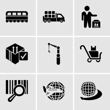 Set Of 9 simple editable icons such as International delivery business, Airpl Illustrazione stock