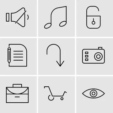 Set Of 9 simple editable icons such as Eye, Shopping cart, Office briefcase,  Stock-Illustration
