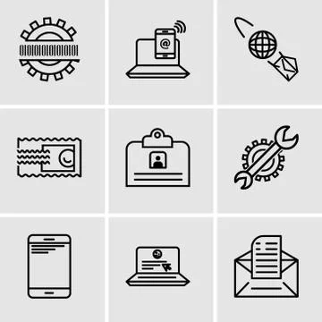 Set Of 9 simple editable icons such as Email, Laptop and mail, Smartphone, Se Stockillustratie