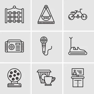 Set Of 9 simple editable icons such as Tv, Coffee, Magic ball, Bumper car, Mi Ilustración de archivo