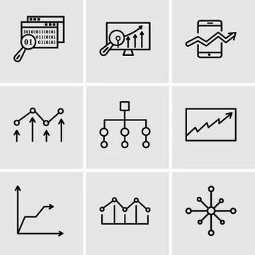 Set Of 9 simple editable icons such as Data analytics wheel, Increasing bars, Stock Illustration
