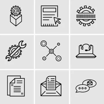 Set Of 9 simple editable icons such as email chat, Email, mail, Call Center,  Stock-Illustration