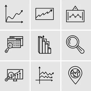 Set Of 9 simple editable icons such as 3d pie chart graphic, variable, Analyt Stock Illustration