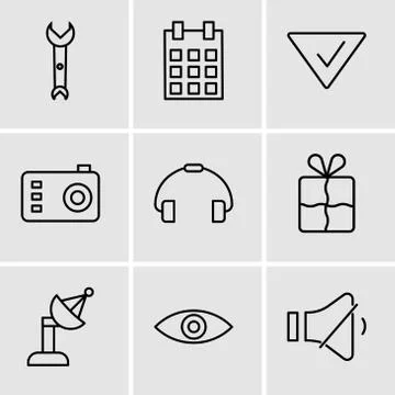 Set Of 9 simple editable icons such as Volume control, Eye, Satellite dish, B Stock Illustration