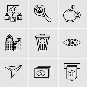 Set Of 9 simple editable icons such as Presentation, dollar, plane, analytic  Stock Illustration