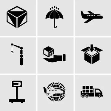 Set Of 9 simple editable icons such as Boxes storage for delivery inside a tr Illustrazione stock