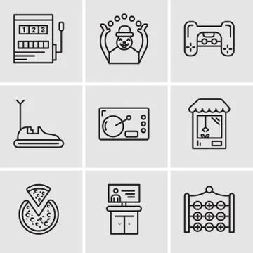Set Of 9 simple editable icons such as Tic tac toe, Tv, Pizza, Machine, Coffe Illustrazione stock