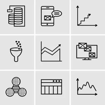 Set Of 9 simple editable icons such as Data, Table for data, Pie graphic comp Stock Illustration