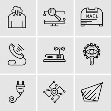 Set Of 9 simple editable icons such as Send, Cpu, Plug, View, Router, Telepho Stock Illustration