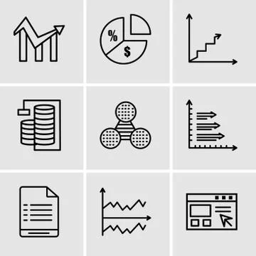 Set Of 9 simple editable icons such as Data import interface, Chart, User war 스톡 일러스트