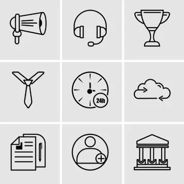 Set Of 9 simple editable icons such as government building, profile, document Ilustración de archivo