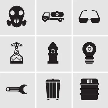 Set Of 9 simple editable icons such as oil, trash, adjustable wrench, setting Stock Illustration