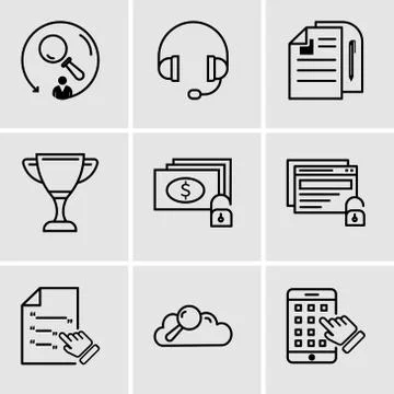 Set Of 9 simple editable icons such as iphone, Search data, Contract, unlock, Stock-Illustration