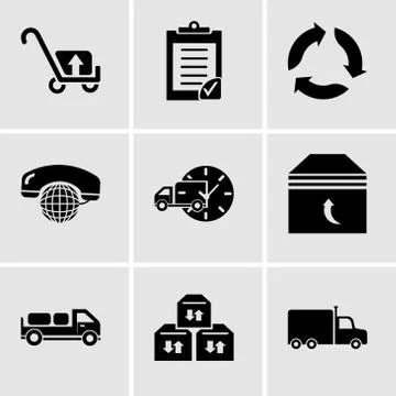 Set Of 9 simple editable icons such as Frontal truck, Three sto boxes for del Stock Illustration