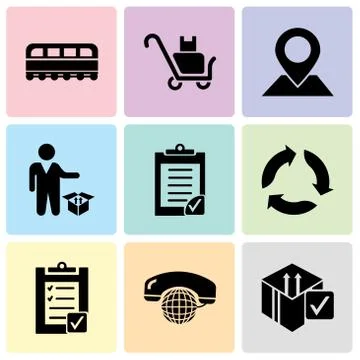 Set Of 9 simple editable icons such as Delive box verification, International 스톡 일러스트