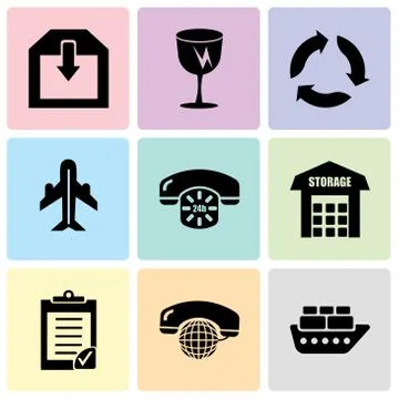 Set Of 9 simple editable icons such as Containers on oceanic ship, Internatio イラスト素材