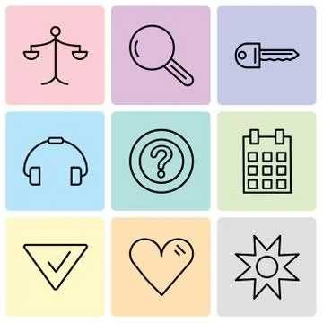 Set Of 9 simple editable icons such as Star, Heart, Check mark, Calendar with Stock-Illustration